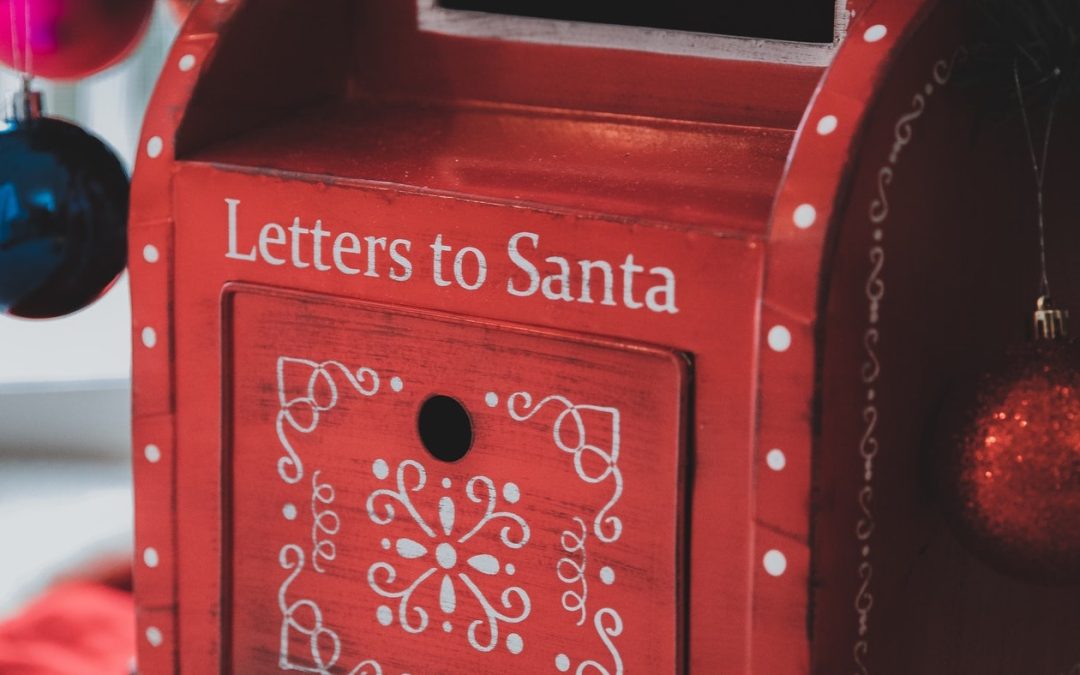 Image of mailbox with "letters to Santa" written.