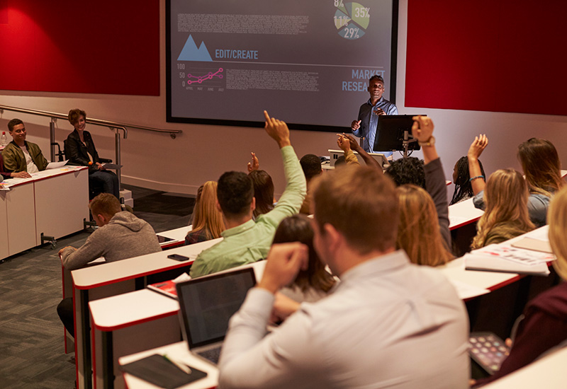 Lecturer doing a presentation at university