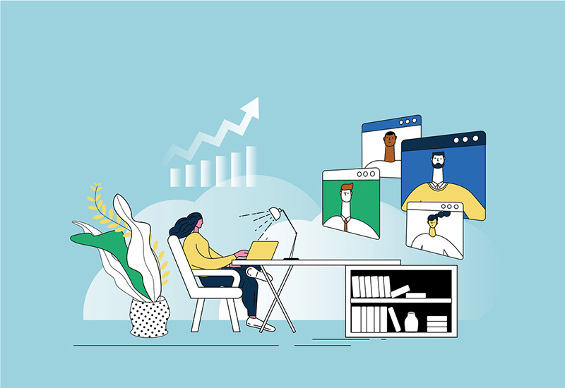 A conceptual illustration of a growing a work-from-home freelance business