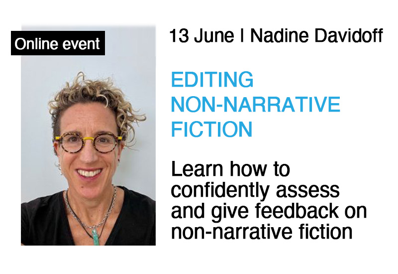 A flyer with information about an editing non-narrative workshop presented by Nadine Davidoff